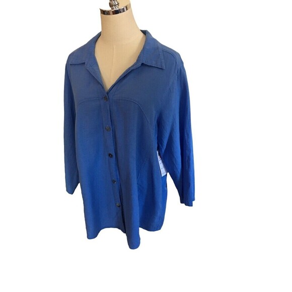 Color Me Cotton Top Women's Size XL Blue 3/4 Sleeve Button Up Cotton - Picture 2 of 6